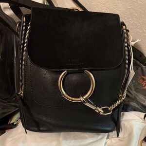 Chloe suede Black Leather Backpack with Gold Accents